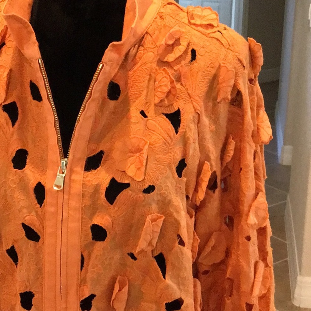 per se zip front half sleeve cutout/applique jacket, orange, size 12 - Picture 2 of 9